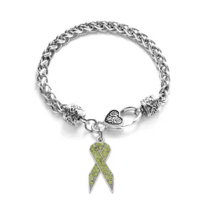 Silver Green Ribbon Charm Braided Bracelet