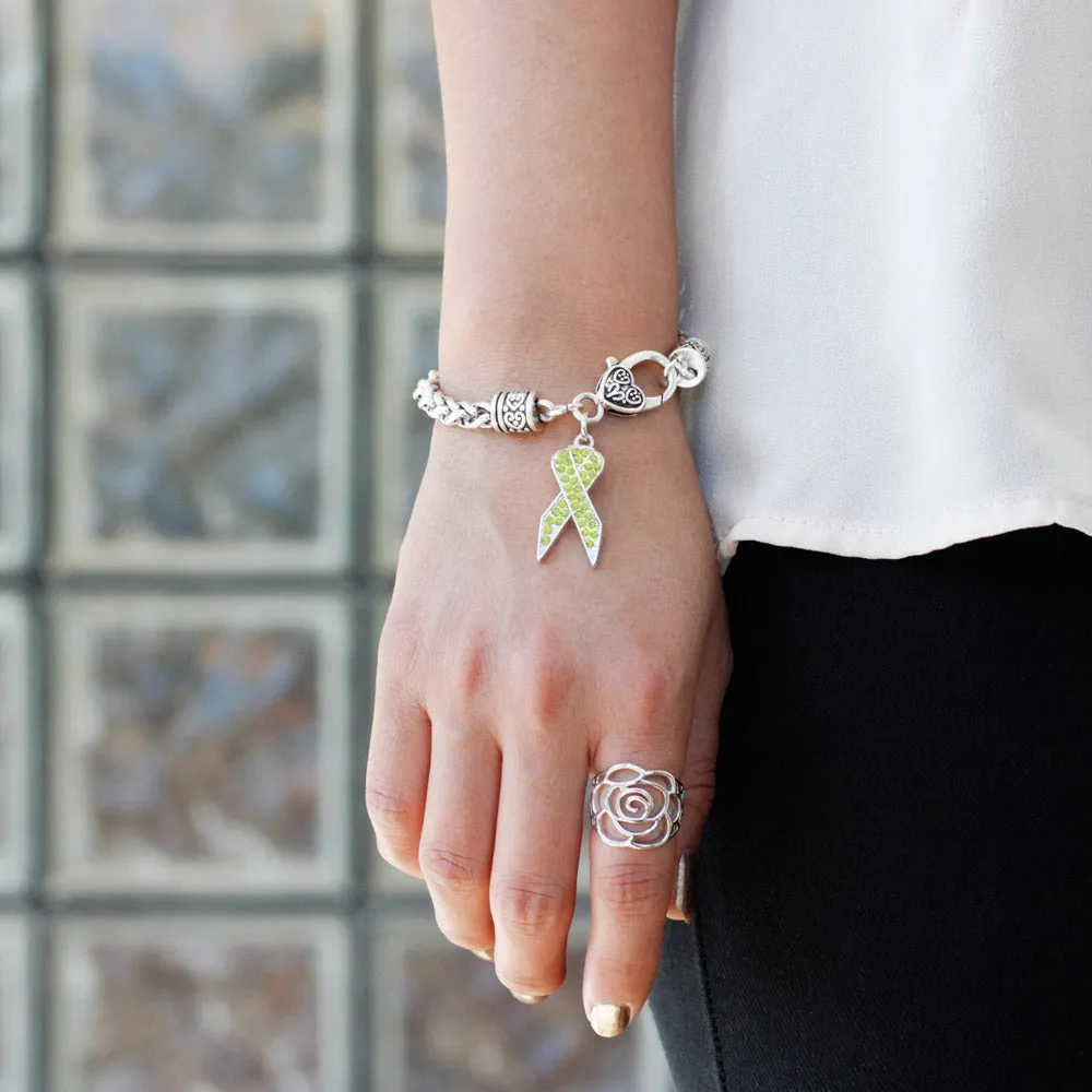 Silver Green Ribbon Charm Braided Bracelet