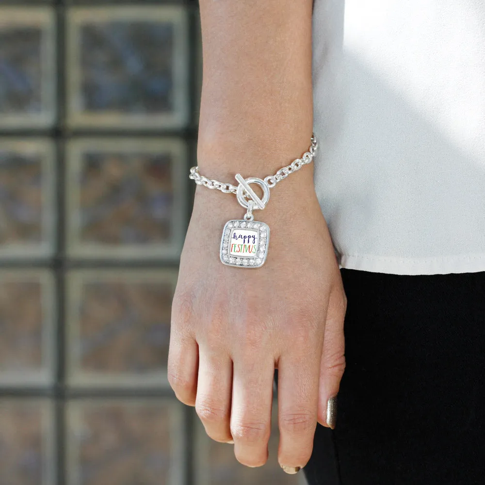 Silver Happy Festivus Square Charm Toggle Bracelet