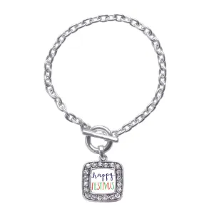 Silver Happy Festivus Square Charm Toggle Bracelet