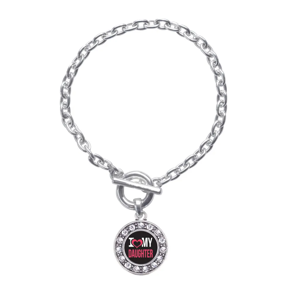 Silver I Love My Daughter Circle Charm Toggle Bracelet