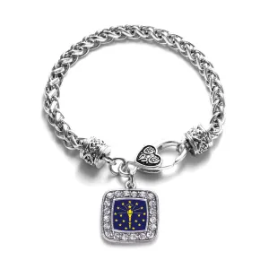 Silver Indiana Flag Square Charm Braided Bracelet