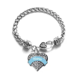 Silver Light Blue Nana Pave Heart Charm Braided Bracelet