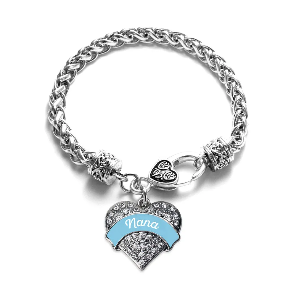 Silver Light Blue Nana Pave Heart Charm Braided Bracelet