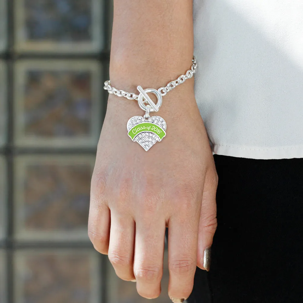 Silver Lime Green Class of 2016 Pave Heart Charm Toggle Bracelet