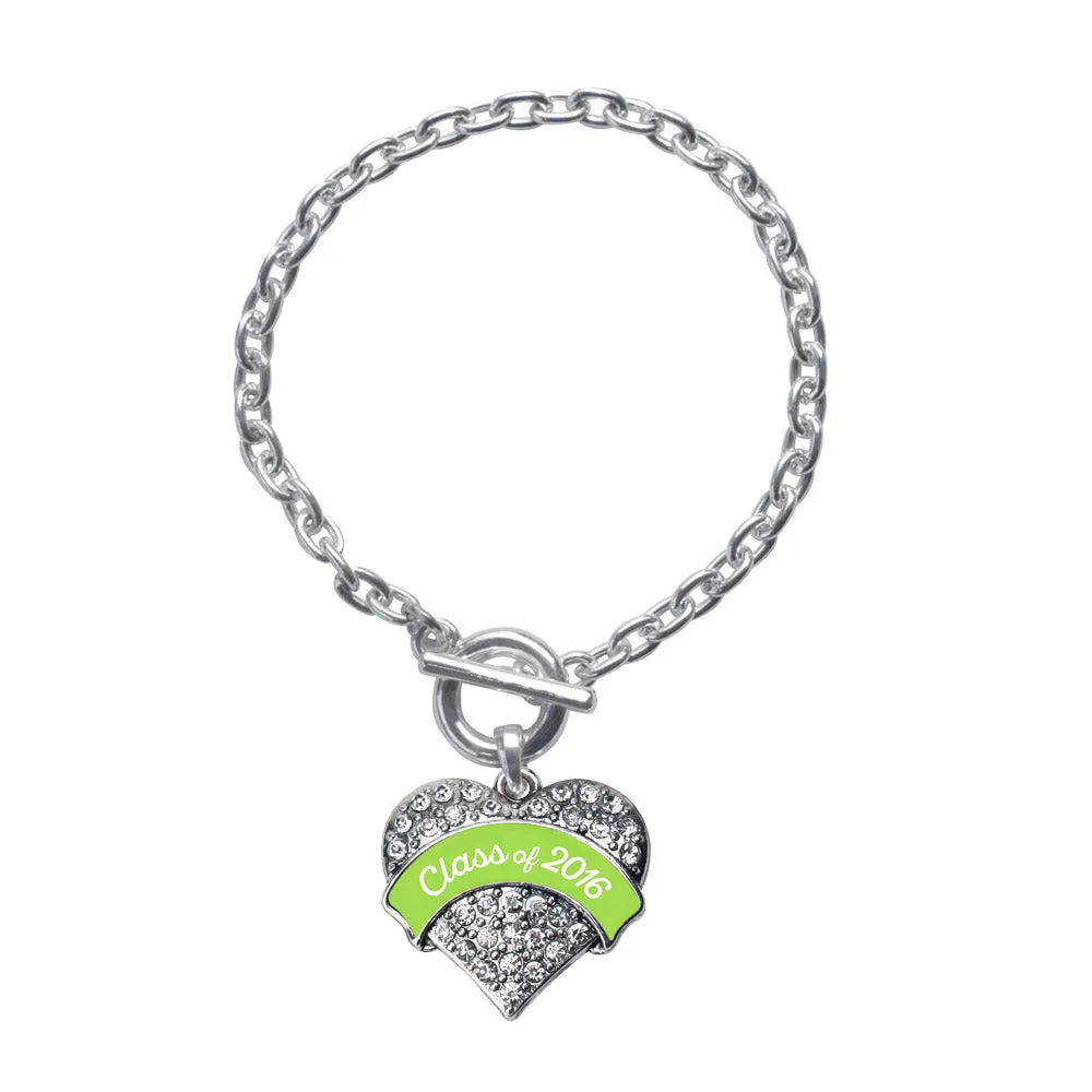 Silver Lime Green Class of 2016 Pave Heart Charm Toggle Bracelet