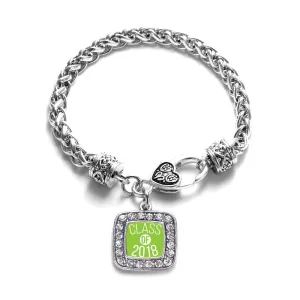 Silver Lime Green Class of 2018 Square Charm Braided Bracelet