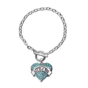 Silver Little Sis Aqua Aqua Pave Heart Charm Toggle Bracelet