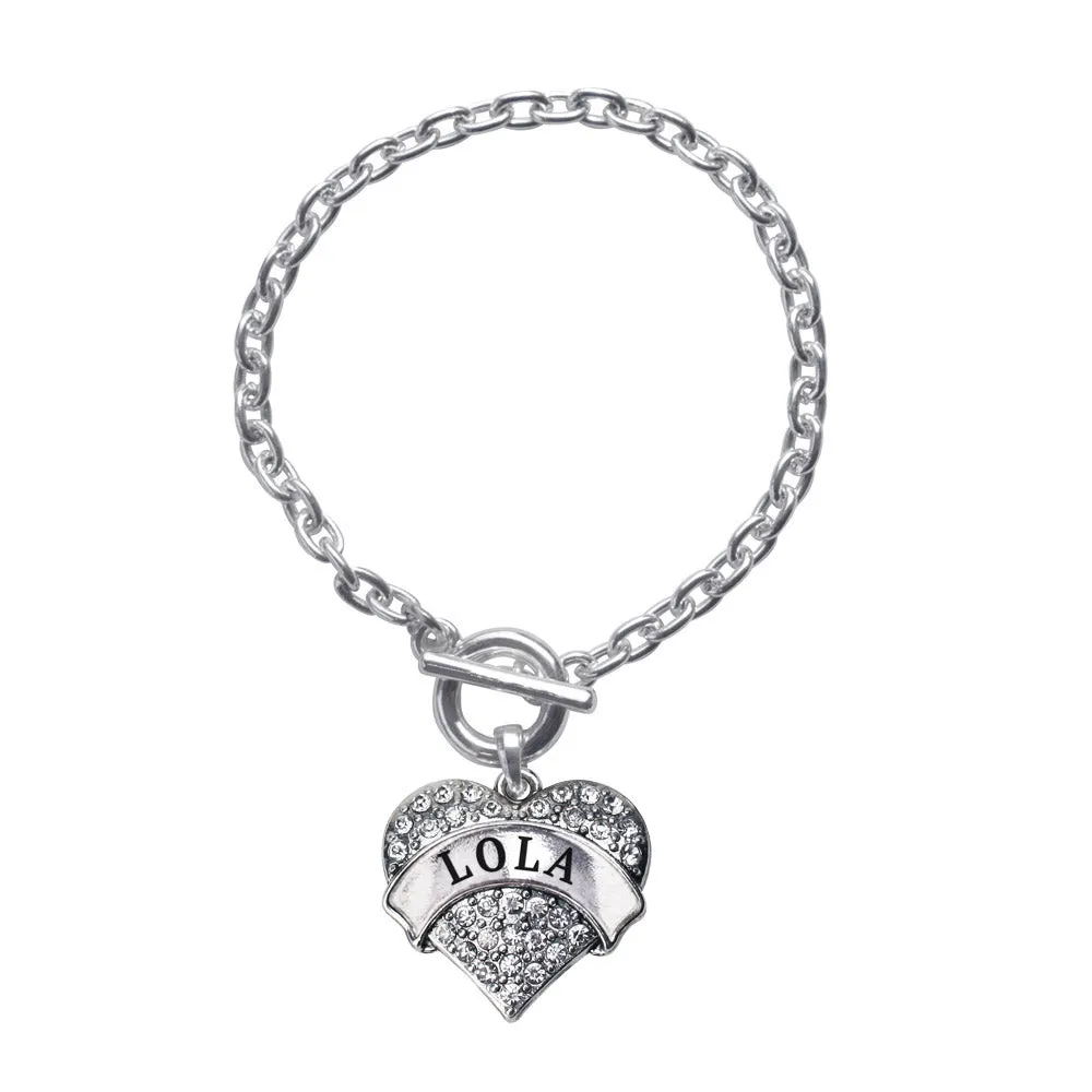 Silver Lola Pave Heart Charm Toggle Bracelet