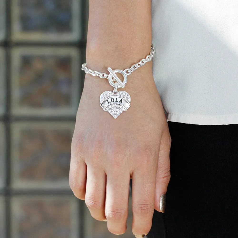 Silver Lola Pave Heart Charm Toggle Bracelet