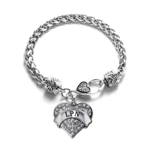 Silver LPN Pave Heart Charm Braided Bracelet