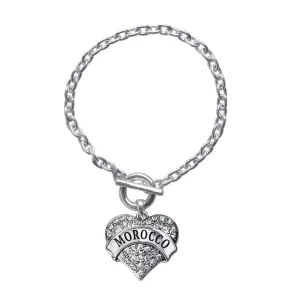 Silver Morocco Pave Heart Charm Toggle Bracelet