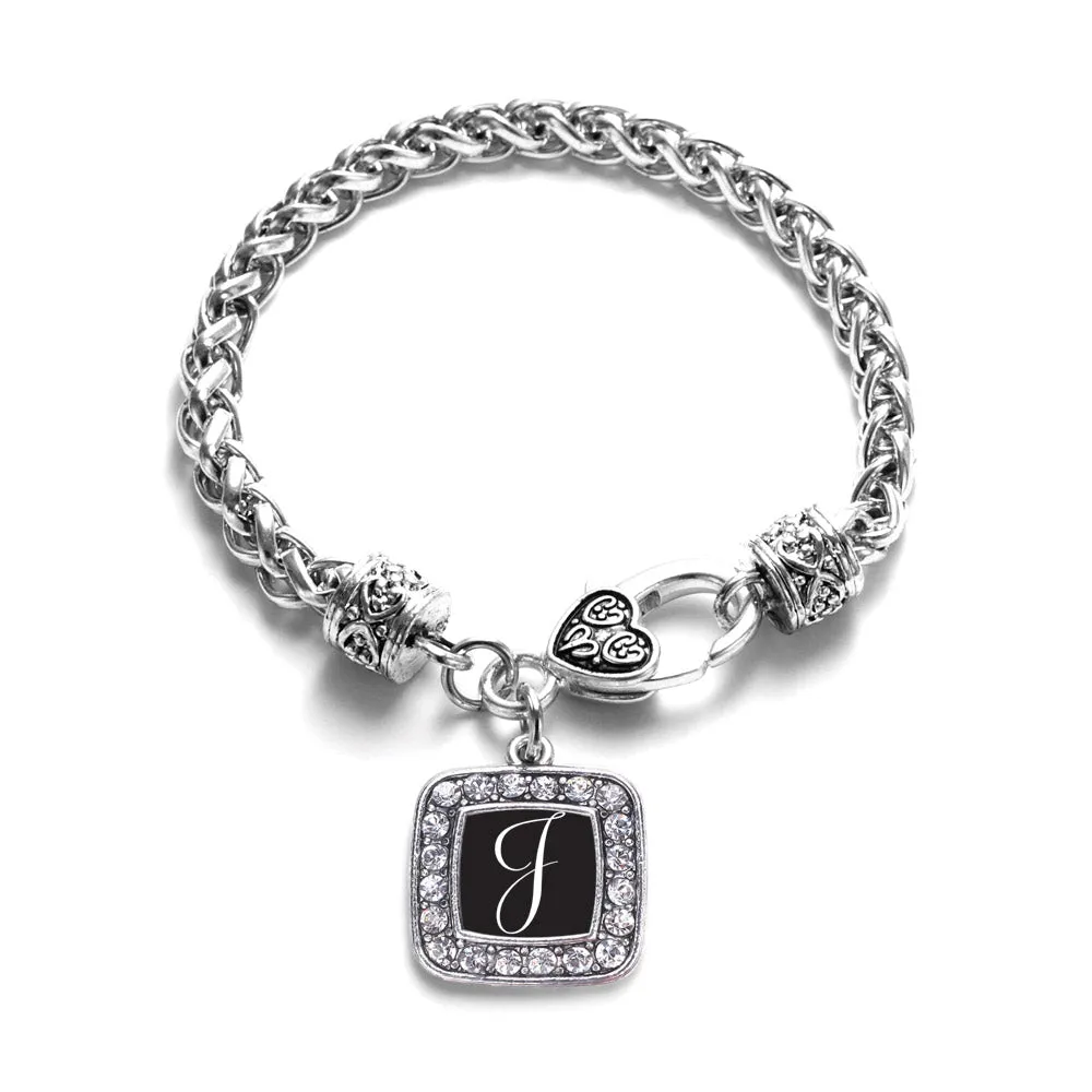 Silver My Script Initials - Letter J Square Charm Braided Bracelet