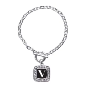 Silver My Vintage Initials - Letter V Square Charm Toggle Bracelet