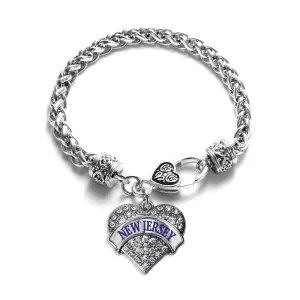 Silver New Jersey Pave Heart Charm Braided Bracelet