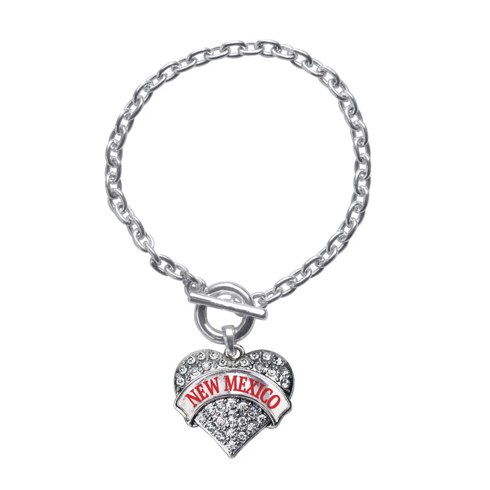 Silver New Mexico Pave Heart Charm Toggle Bracelet