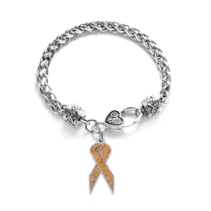 Silver Orange Ribbon Charm Braided Bracelet