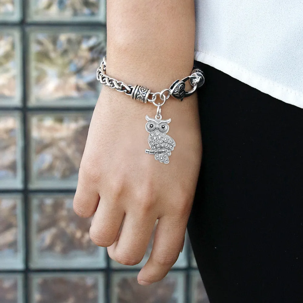 Silver Owl Charm Braided Bracelet