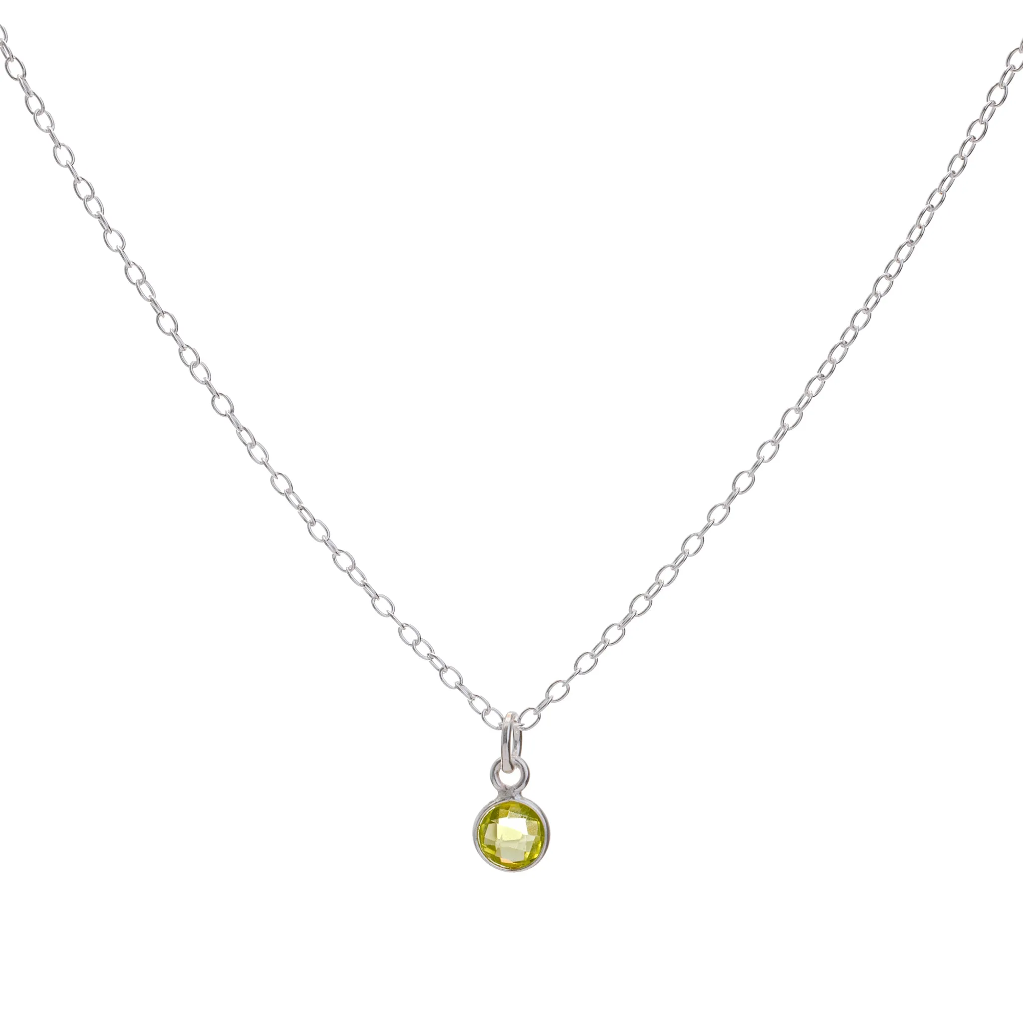 Silver Peridot August Birthstone Necklace