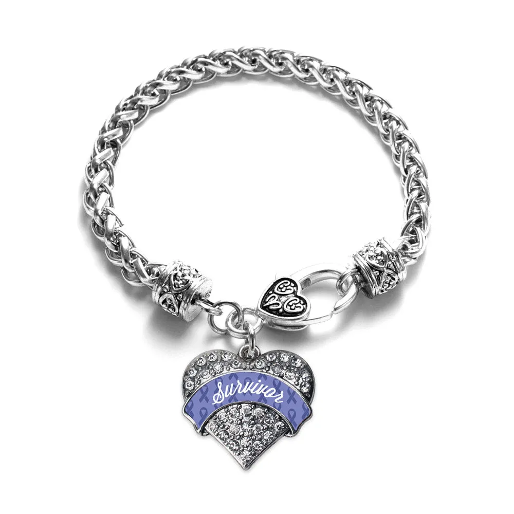 Silver Periwinkle Survivor Pave Heart Charm Braided Bracelet