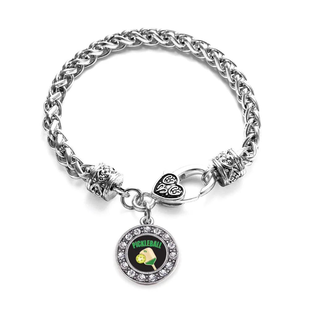 Silver Pickleball Circle Charm Braided Bracelet