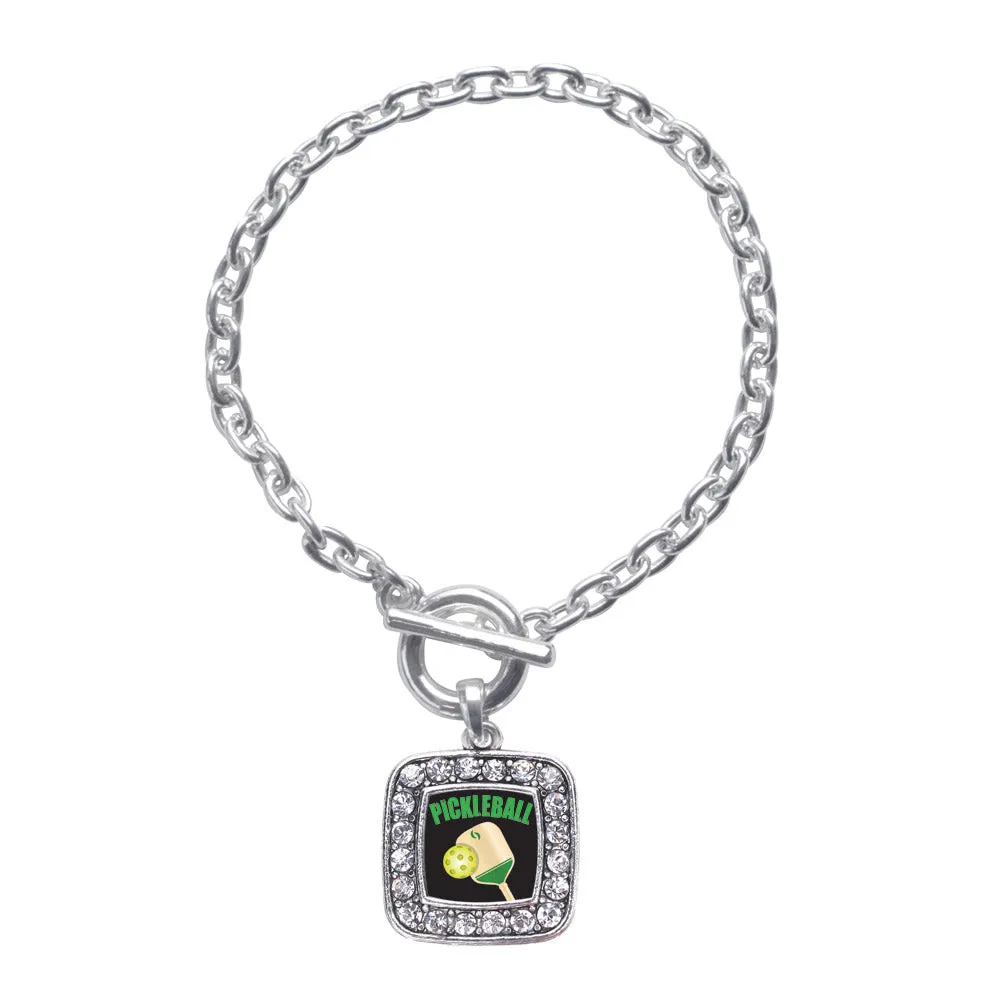 Silver Pickleball Square Charm Toggle Bracelet