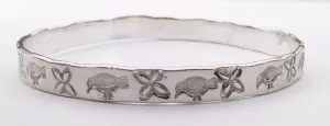 Silver Plated Flower & Bird Design Bangle Bracelet