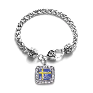 Silver Proud to be Swedish Square Charm Braided Bracelet