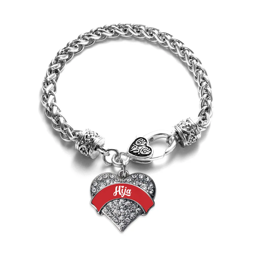 Silver Red Hija Pave Heart Charm Braided Bracelet