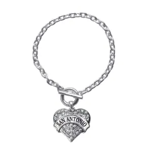 Silver San Antonio Pave Heart Charm Toggle Bracelet