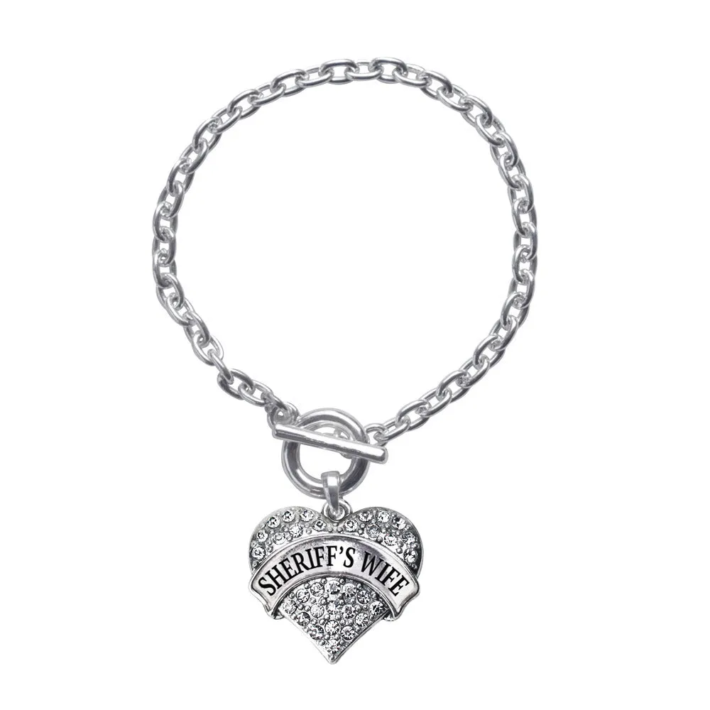 Silver Sheriff's Wife Pave Heart Charm Toggle Bracelet