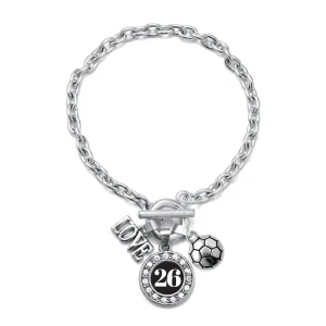 Silver Soccer - Sports Number 26 Circle Charm Toggle Bracelet