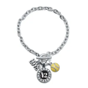 Silver Softball - Sports Number 42 Circle Charm Toggle Bracelet