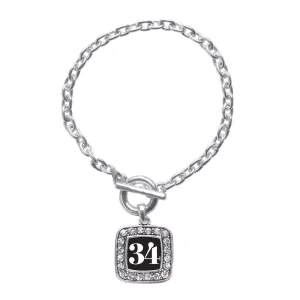 Silver Sport Number 34 Square Charm Toggle Bracelet