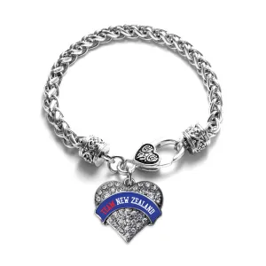 Silver Team New Zealand Pave Heart Charm Braided Bracelet