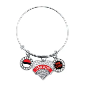 Silver Team Valor - Gym Leader Pave Heart Charm Wire Bangle Bracelet