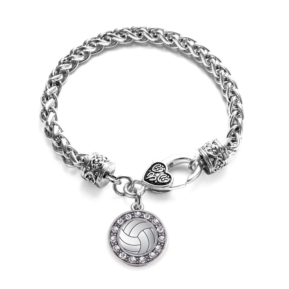 Silver Volleyball Circle Charm Braided Bracelet