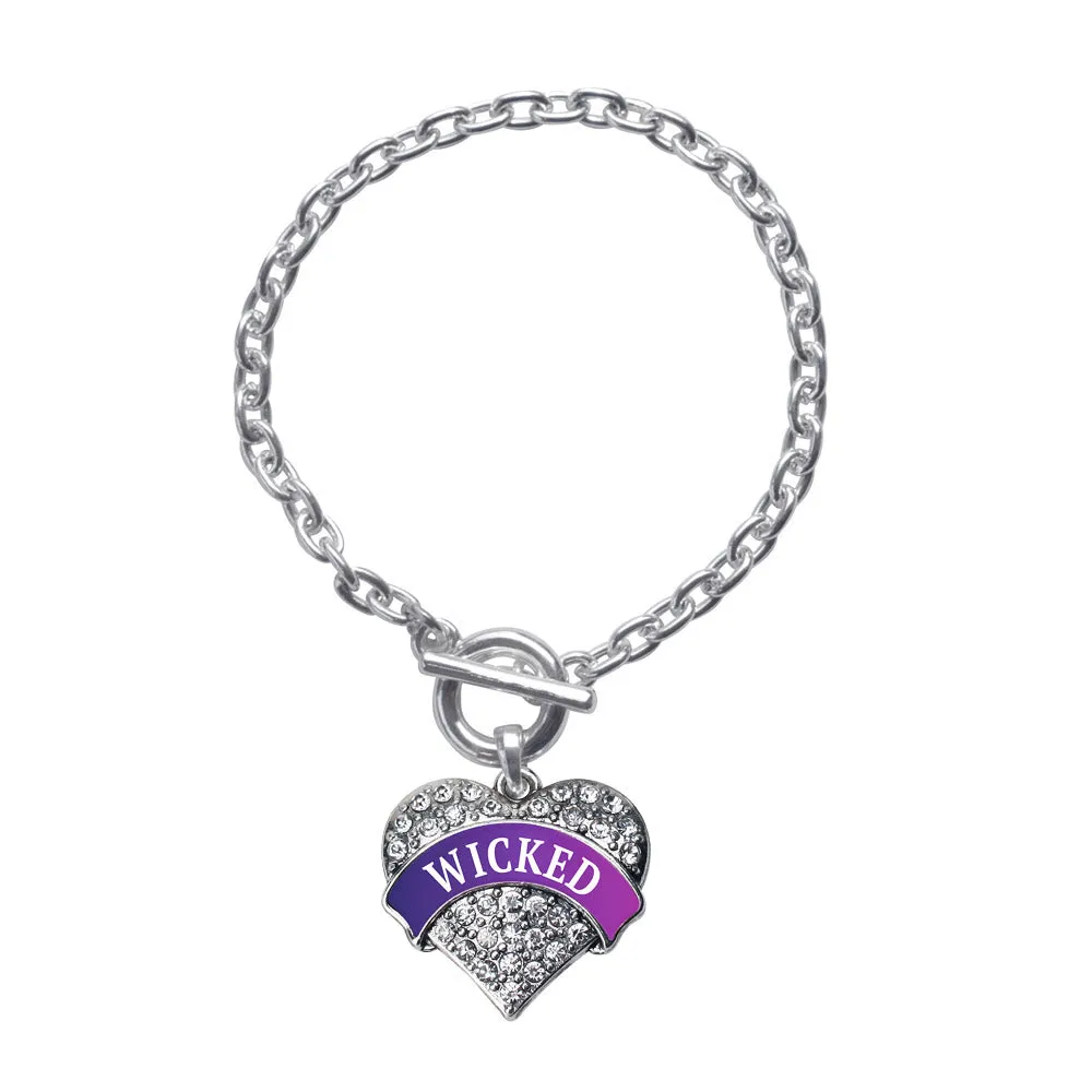 Silver Wicked Pave Heart Charm Toggle Bracelet