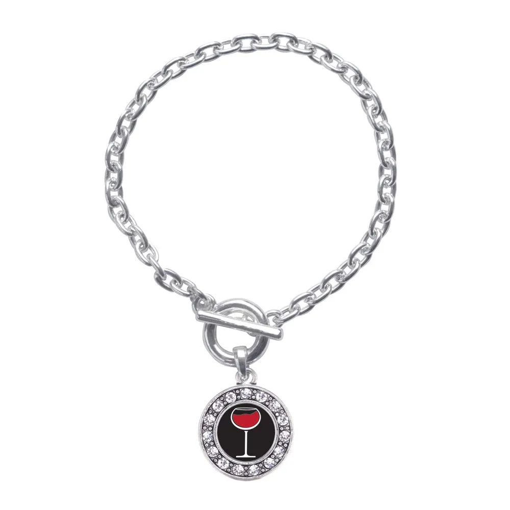 Silver Wine Lovers Circle Charm Toggle Bracelet