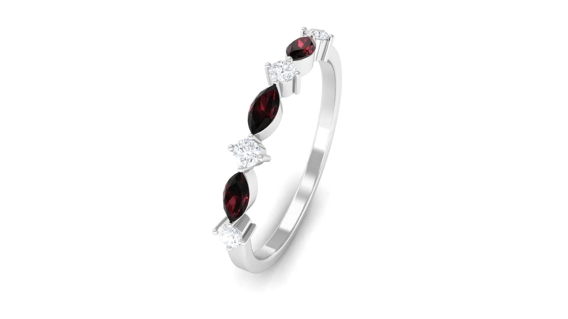 Simple Garnet and Diamond Half Eternity Ring