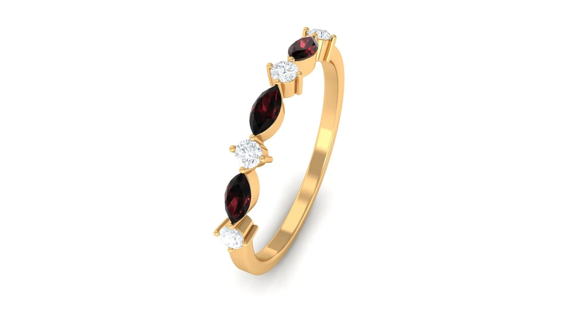 Simple Garnet and Diamond Half Eternity Ring