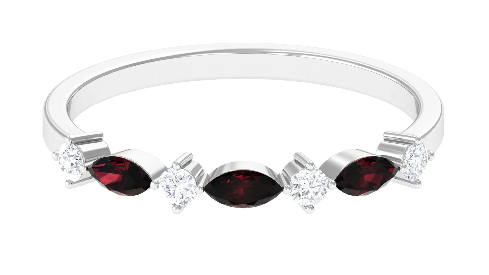 Simple Garnet and Diamond Half Eternity Ring