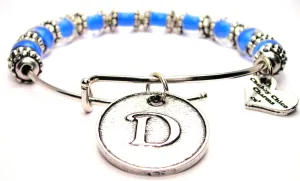 Single Initial D Circle 9mm Glass Beaded Single Bracelet