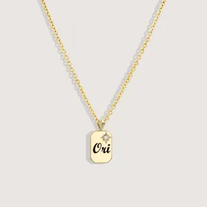 Small Tag Necklace with Diamond & Engraving