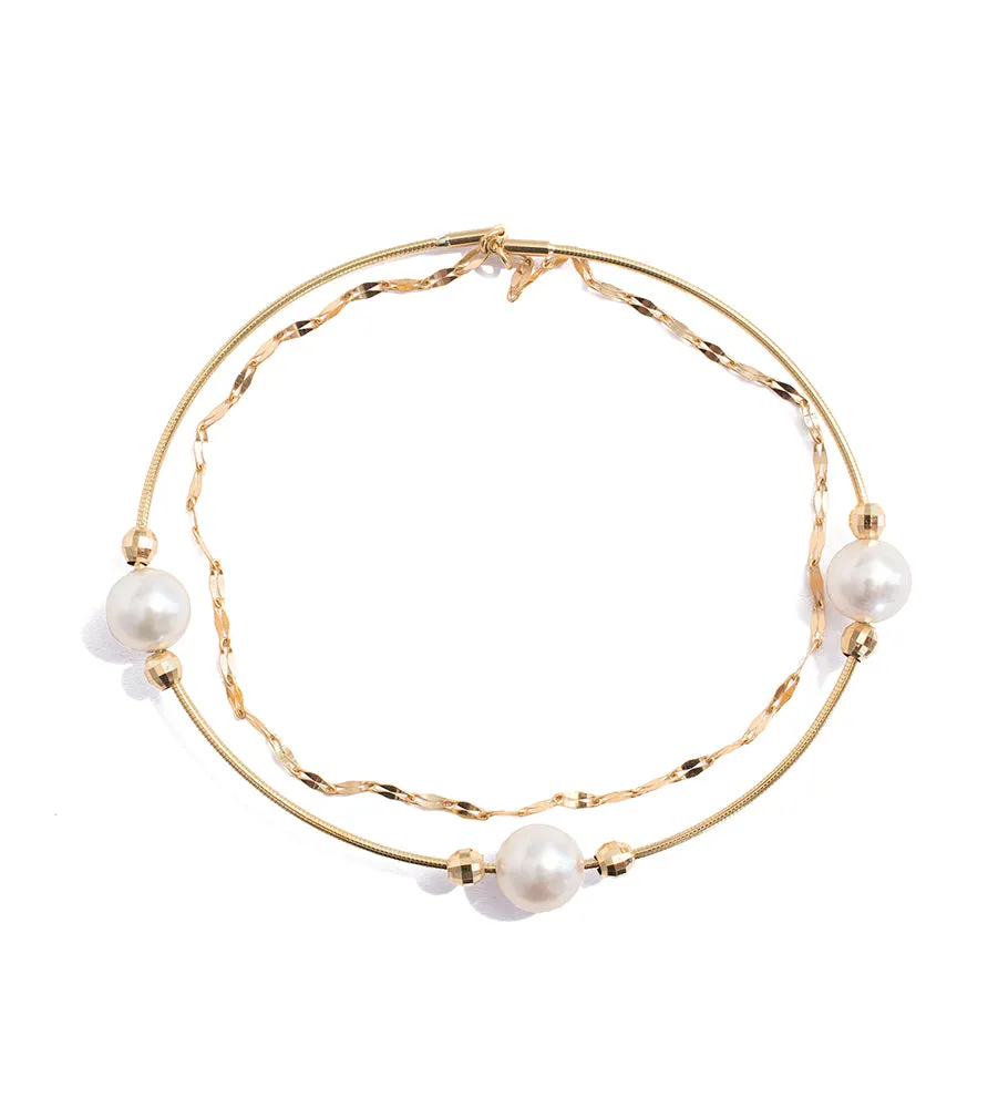 Snap On Gold and Akoya Pearl Bangle