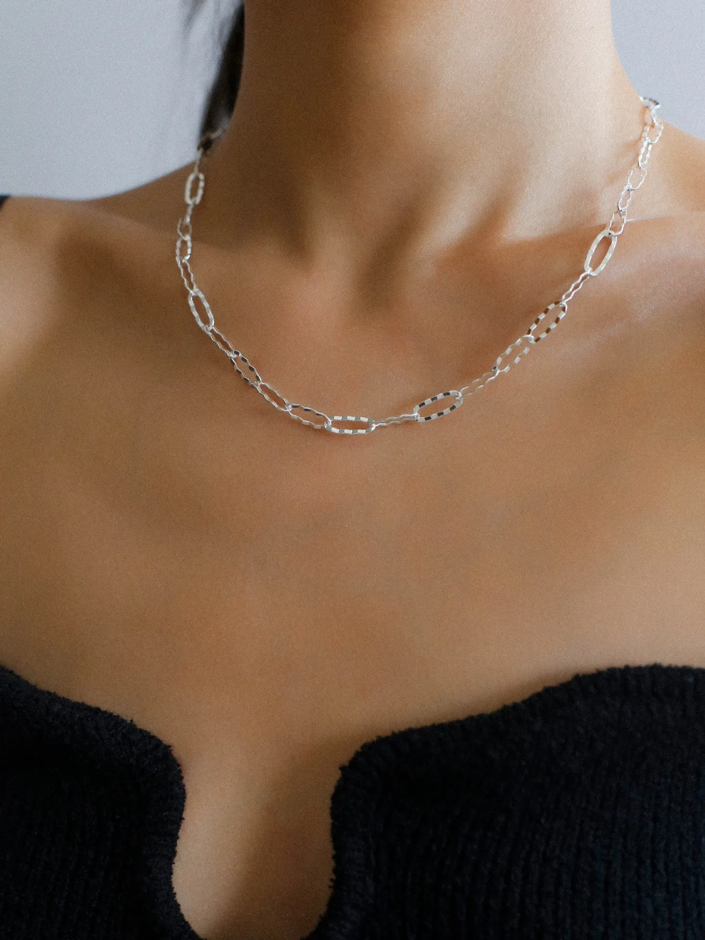 Square Cut Chain Choker Necklace Gold Silver