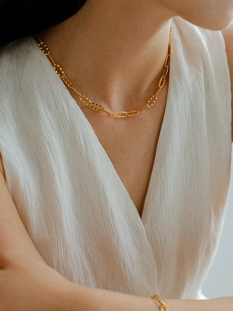 Square Cut Chain Choker Necklace Gold Silver