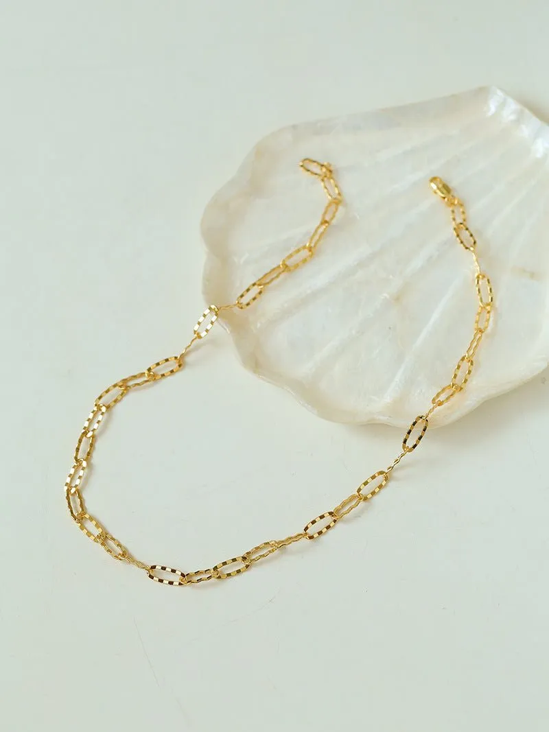 Square Cut Chain Choker Necklace Gold Silver