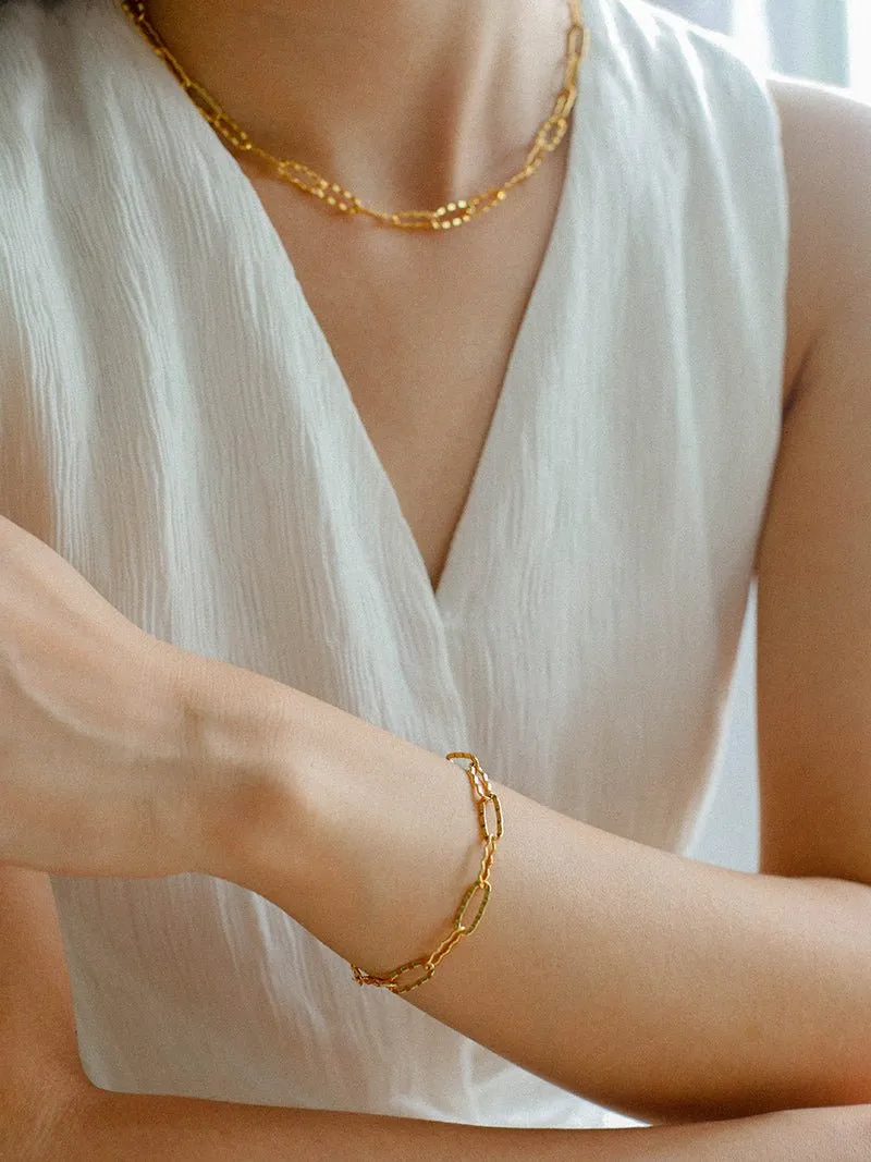 Square Cut Chain Choker Necklace Gold Silver