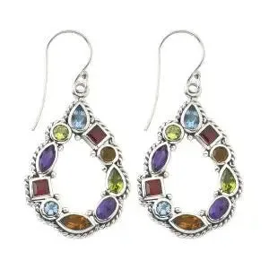 SS MULTI GEMSTONE DANGLE EARRINGS